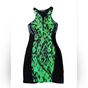 ASTR The Label Scuba Style Fitted Zip Mini Dress Woven Printed Front Small NWOT